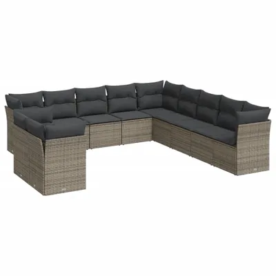 Imagen del producto de Set de sofás de jardín 11 pzas y cojines ratán sintético gris