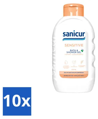 Imagen del producto de 10 unidades de gel limpiador y ducha Sanicur para piel sensible - 300 ml - Paquete económico
