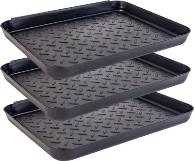 Immagine prodotto di Scarpiera Intirilife 3 pezzi in plastica nera - 35 x 27,5 x 3 cm - vassoio raccogli scarpe vassoio per scarpe con bordo rialzato, per scarpe bagnate e sporche sotto la pioggia o la neve