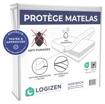 Productafbeelding van LOGIZEN matrasbeschermer, 140 x 190 cm, waterdicht – beschermt tegen bedwantsen