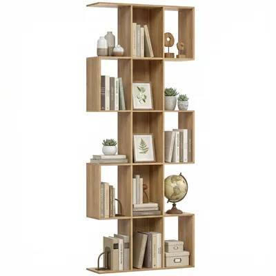 Immagine prodotto di SunvelloLibreria Scaffale a 5 Livelli a S con 15 Ripiani, in Legno, 80x24x200 cm, color Rovere