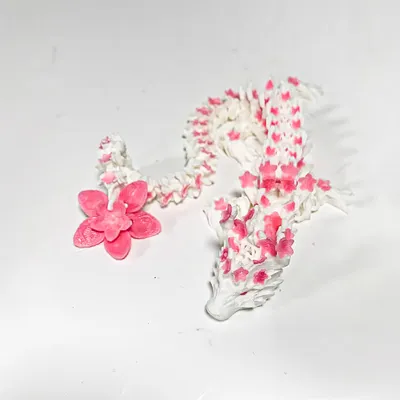 Produktbild von 3D-gedruckter Drache und Drachenei, 21,48 cm rosa-weiße Kirschblüte und Drachenei, kreatives Spielzeug zum Entpacken