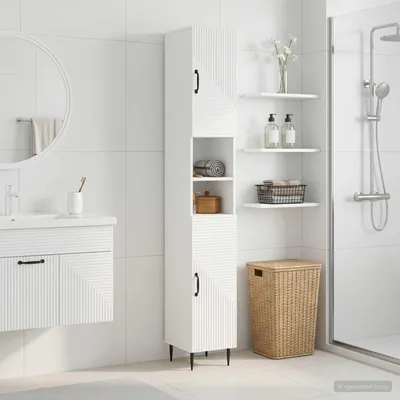 Obrázok produktu pre Maison Exclusive – Skrinka do kúpeľne s otvorenou policou, model HAARLEM, vysoký lesk, biela farba