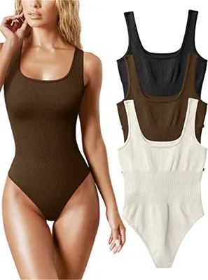 Obrázek produktu pro ASKSA třídílný dámský overal bez rukávů, elastický žebrovaný elegantní trikot, černá káva, béžová, M