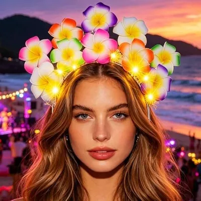 Zdjęcie produktu dla Opaska na głowę LED kwiatowa plumeria hawajska do włosów kobieta