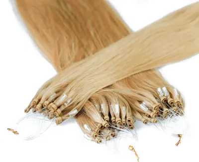 Image de hair2heart Microring Human Hair Extensions straight - 25 mèches 0,5g 50cm 9/31 blond clair golden ash