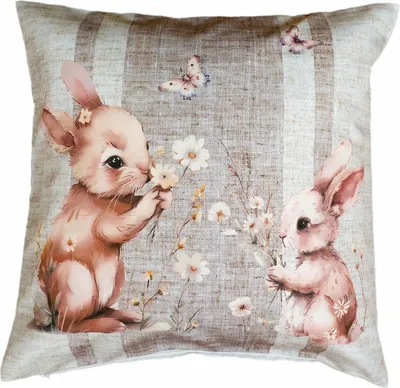 Produktbild von Dekokissen Kissenbezug Druck Häschen Blumen Ostern Frühling 40 x 40 cm Kissenhülle
