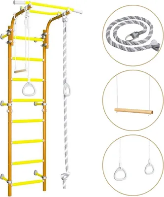 Image de Espalier pour enfants – Structure d'escalade d'intérieur en métal avec balançoire et roues de gymnastique  – Comet Next 1, orange