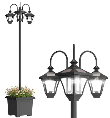 Produktbild von Solar Laterne Stehleuchte mit Blumentopf 185cm Höhenverstellbar Außen, für Garten Außenbereich