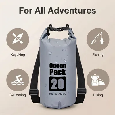 Immagine prodotto di Borsa impermeabile da 10 litri, grigia, con tracolla, ideale per kayak e spiaggia