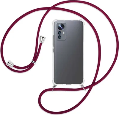 Produktbild von Handykette Backcover-Schutzhülle mit Band (Metall silberfarben) für Xiaomi 12 Lite - dunkelrot