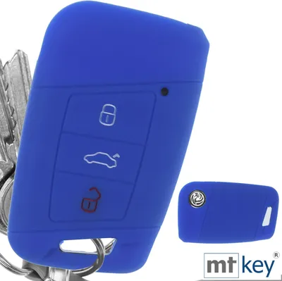 Produktbild von Auto Schlüssel Hülle Silikon Schutz Cover Blau kompatibel mit VW Passat B8 Arteon Skoda Kodiaq 3 Tasten KEYLESS SMARTKEY