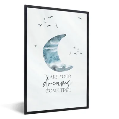 Produktbild von MuchoWow® Gerahmtes Poster Kinder - Mach deine Träume wahr - Sprichwörter - Jungen - Blau - Aquarell 60x90 cm - Poster mit Schwarzem Bilderrahmen Wandposter Rahmen Foto Bilder - Kunst