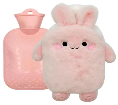 Immagine prodotto di Borsa dell'acqua calda per bambini, 0,4 litri, coniglietto rosa, con rivestimento morbido
