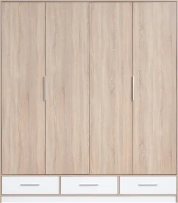 Produktbild von Kleiderschrank | 2 Drehtüren | 3 Schubladen | 8 Fächer | mit 3 Schubladen | 204 cm breit | Farbe: Eiche