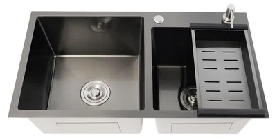 Productafbeelding van RVS dubbele spoelbak voor inbouw, afmetingen 78x43x22 cm, met gat voor de kraan