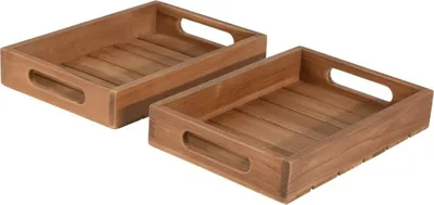 Produktbild von Tablett Serviertablett Holz Teak braun Holztablett Deko Dekotablett Teakholz Klein, 26x18 cm