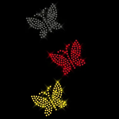 Image de Motif papillon en strass à fixer sur les textiles - Couleurs : noir, rouge, or - 1 pièce