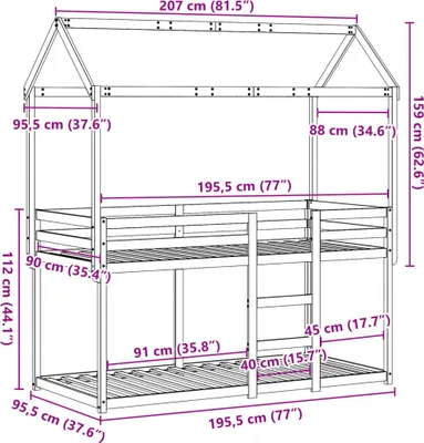Immagine prodotto di vidaXL Letto a castello con tetto marrone cera 90x190 cm in legno di pino massiccio