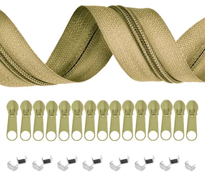 5m Endlos-Reißverschluss 3mm mit 10 Zippern und 15 Endstücke intense olivgrau