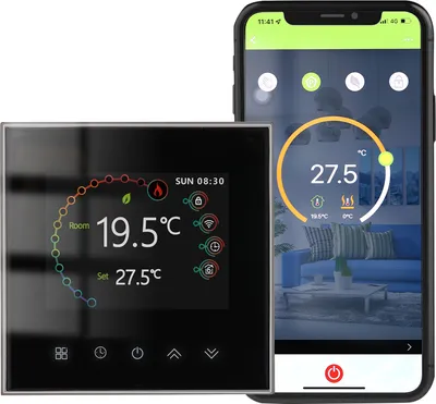 Zdjęcie produktu dla Cyfrowy termostat LCD WiFi, tygodniowy programowalny termostat pokojowy do ogrzewania elektrycznego 16A, sterowanie dotykowe/aplikacja mobilna/sterowanie głosowe ogrzewanie podłogowe kompatybilne z Alexa/Google Home, czarny