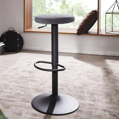 Produktbild von WOHNLING Barhocker Samt Dunkelgrau Hocker ohne Lehne 58 - 79 cm Küchenhocker Stoff / Metall 100kg Design Barstuhl Tresenhocker Drehbar Bistrohocker