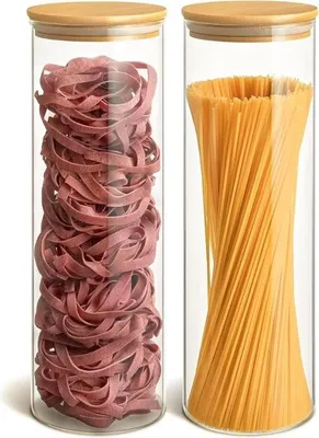 Produktbild von Vorratsgläser 2er Set - Spaghetti-Aufbewahrungsbehälter aus Glas 1900 ml mit luftdichtem Bambusdeckel