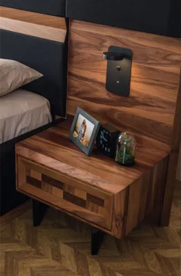 Produktbild von Braun-Schwarze Holz Schlafzimmer Garnitur Doppelbett 2x Nachttische 3tlg