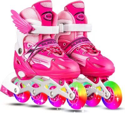 Produktbild von Inlineskates Kinder, Größenverstellbare Rollschuhe mit Leuchtenden PolyurethanRädern, Dreifachschutz Leichte Anfänger-Rollschuhe (S:26–32)
