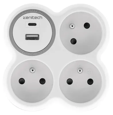 Zdjęcie produktu dla Zenitech - Gniazdo 3x16A + 2 porty USB-A/C - Białe i szare - Bolea