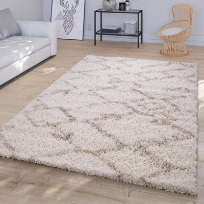 Produktbild von TT Home Wohnzimmerteppich Hochflor Langflor Skandinavisches Design Mit Abstrakten Rauten Größe 80 cm Rund