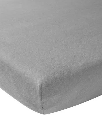 Produktbild von Unyqoos® Jersey-Spannbettlaken für Beistellbett 50×90 cm, 100% Baumwolle, Grau – atmungsaktiv, feuchtigkeitsaufnehmend, mit Rundumgummi
