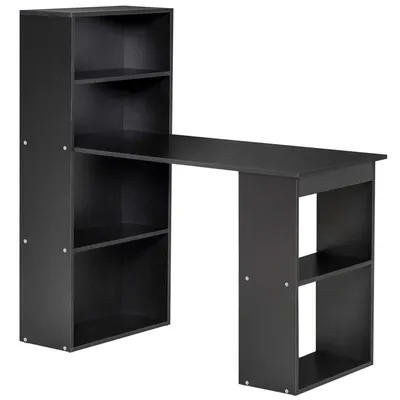 Image de HOMCOM Bureau informatique, bureau avec rangement, 6 compartiments ouverts, table d'ordinateur pour chambre, studio, 120 x 55 x 120 cm, noir