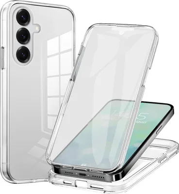 A clear protective phone case is shown, with a phone inside it.