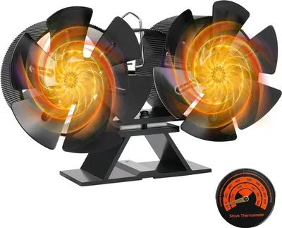 Produktbild von Kaminofenventilator mit 12 Blättern 50 bis 350°C, Ofenventilator ohne Strom, Leise Ventilator für Kaminofen, geräuscharmer Betrieb, Holzofenventilator