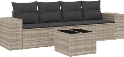 Produktbild von vidaXL 5-tlg. Garten-Sofagarnitur mit Kissen Hellgrau Poly Rattan