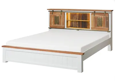Immagine prodotto di MASSIVMOEBEL24 | Letto in legno di mango / legno riciclato 191x225x106 laccato bianco RAILWAY LUX #512
