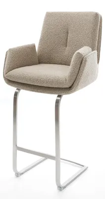 Produktbild von DELIFE Barstuhl Clea-Flex Bouclé Schlamm Freischwinger Flach Edelstahl Silberfarben