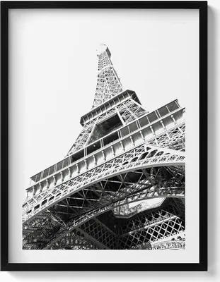 Produktbild von Schwarz-weißer Eiffelturm in Paris– Wandbild mit Rahmen – Gerahmtes Bild  – Wanddekoration – 60x80 cm –  Schwarz Rahmen
