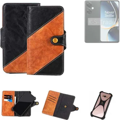 Produktbild von K-S-Trade Handyhülle Schutzhülle Bookstyle Case Wallet-Case kompatibel mit OnePlus Nord N30 5G Handy Cover Bumper Klapphülle schwarz hellbraun 1x