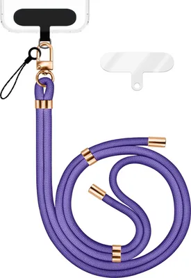 Image de HoldMe Edition - Lanyard avec mousqueton noir & 2 pads - Chaîne universelle pour téléphone portable Lanière en nylon - Bleu Violet