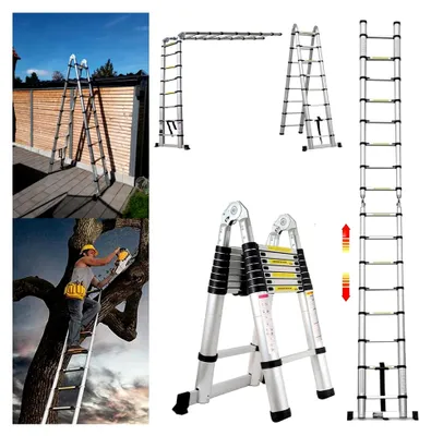 Produktbild von 5m Teleskopleiter ausziehbare Leiter Aluleiter 16 Sprossen Mehrzweckleiter 150kg Tragfähigkeit Sicherheitsverriegelung
