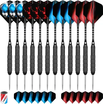 Produktbild von Professionelle Steeldarts Set 22g mit Metallspitze, 12 Stück, 24 Flights