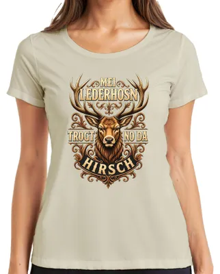 Immagine prodotto di Maglietta da donna a maniche corte, stile "Dirndl", con motivo "Hirsch Bayern Alpen" e realizzata in pelle, taglia S