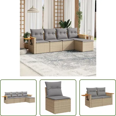 Produktbild von The Living Store 5-tlg. Garten-Sofagarnitur mit Kissen Beige Poly Rattan