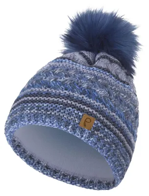 Produktbild von Faera Bommelmütze gestreift mit Kunstfell-Bommel und Fleece Innenfutter One Size