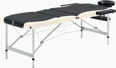 Image de Table de massage pliable 3 zones Aluminium Noir et beige