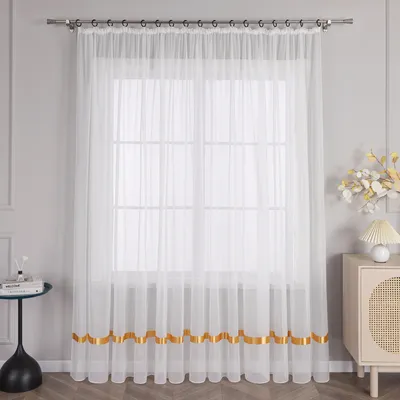 Produktbild von Joyswahl Vorhang mit Kräuselband Voile Gardine mit Band Schlafzimmer Wohnzimmer Transparent einfarbig uni Orange HxB 225x300 cm 1 Stück