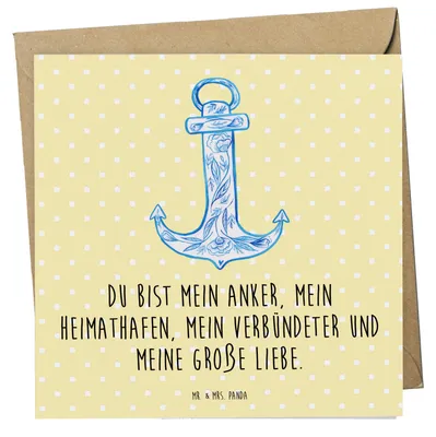 Produktbild von Mr. & Mrs. Panda Glückwunschkarte Anker Blau - Gelb Pastell - Geschenk, anlasskarte, faltkarte, Grußkarte, Klappkarte, doppelkarte, Gute Laune