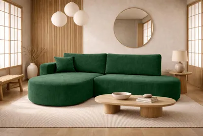 Produktbild von Kaiser Möbel Ecksofa mit Schlaffunktion und Bettkasten, Cordstoff Poso, Grün, Links, ROUND ONE OPEN XL